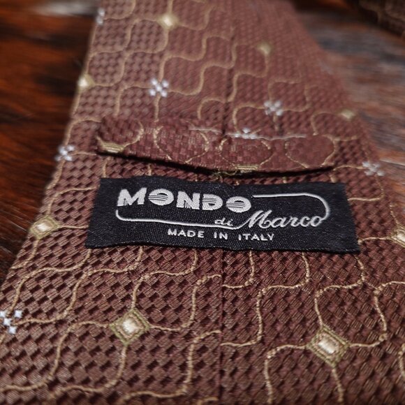 Mondo di Marco Brown and Tan Rounded Squares Silk Tie Made in Italy - Picture 3 of 4